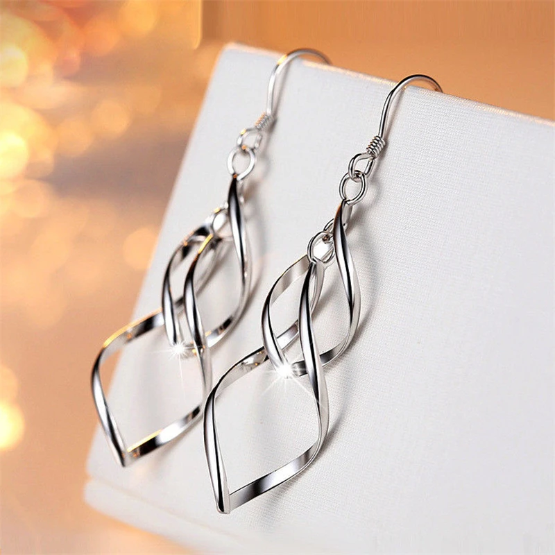 Fashion Double Loop Drop Earrings For Women Silver Gold Long Wave Dangle Earrings Statement Bridal Wedding Jewelry Wholesale