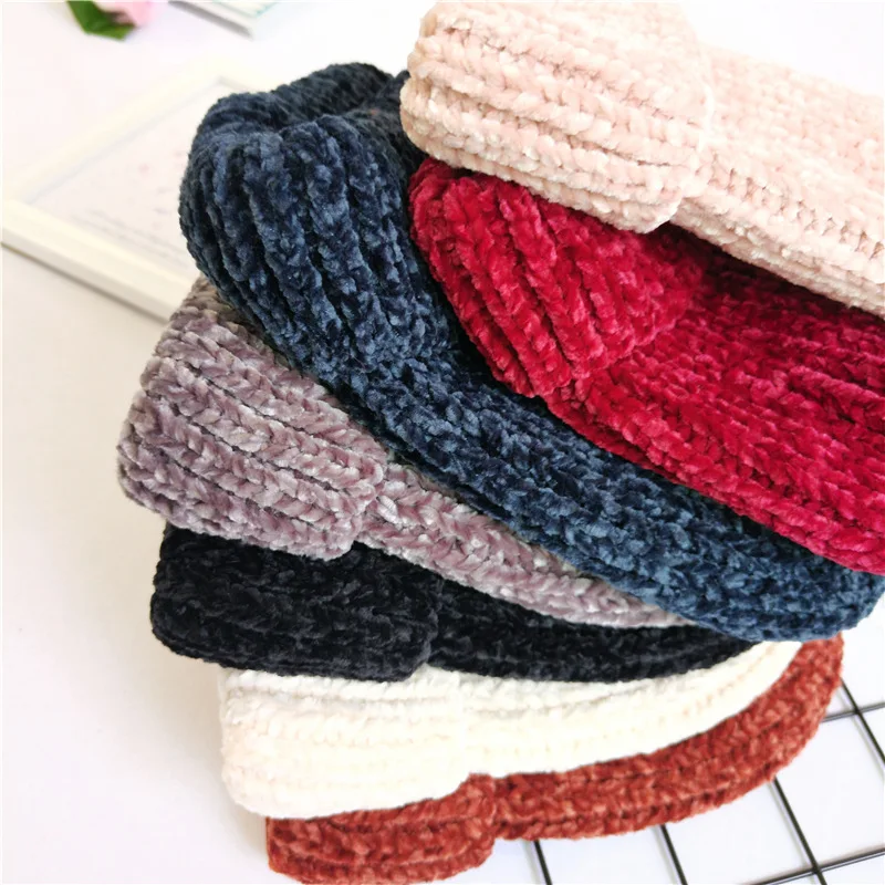 Chunky striped Beanies Hats Winter Women girl Thick Warm Soft Corduroy Knitted Hat Skullies Cap Curled Skullcap Ski Sport