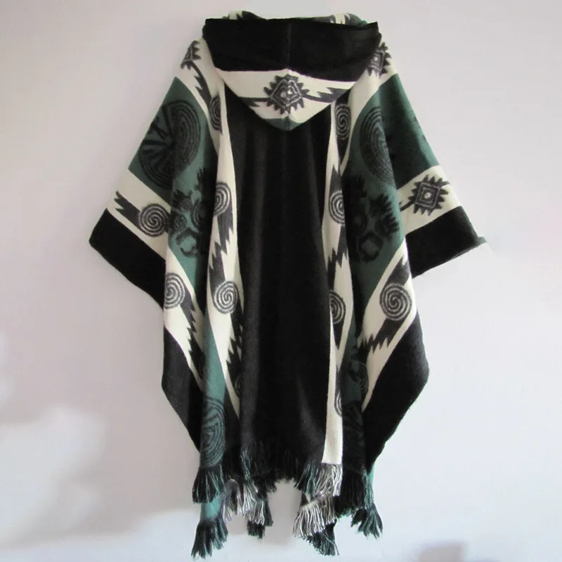Spring Autumn Men Poncho Shawl Jackets Retro National Pattern Printed Knitting Women Hooded Coats Ladies Sleeveless Cape Outwear