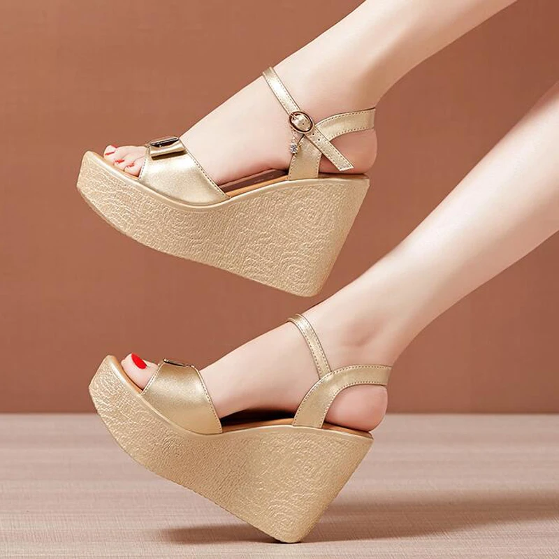 2023 summer women sandals heels platform wedges sandals women zipper solid summer shoes gladiator sandals big size 32 - 43