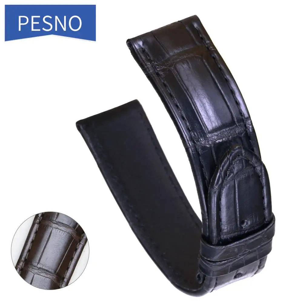 Pesno 20mm Watchband Genuine Alligator Skin Crocodile Leather Watch Belt Suitable for Glashutte Original Senator Bamboo Texture