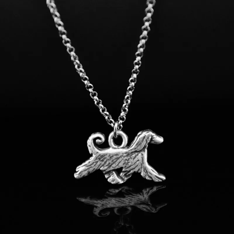 Fei Ye Paws Retro Style 3D Vintage Silver Color Afghan Hound Pendant Necklace Long Chain Dog Charm Necklace Women Men Jewelry