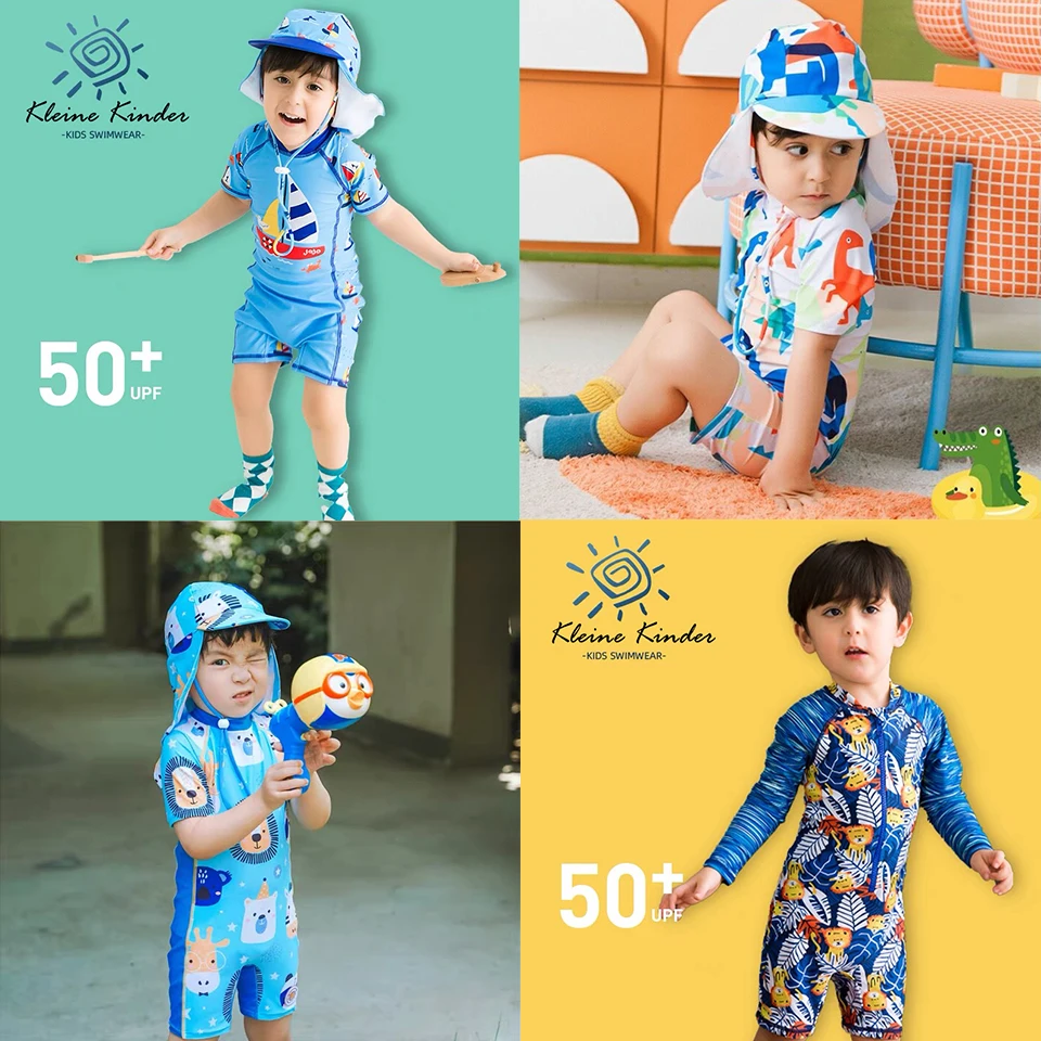 Baby Swimsuit UPF50 Children\'s Bathing Suit Boy Long Sleeve Cartoon Infant Toddler Boys Swimwear One Piece Beach Clothes Kids