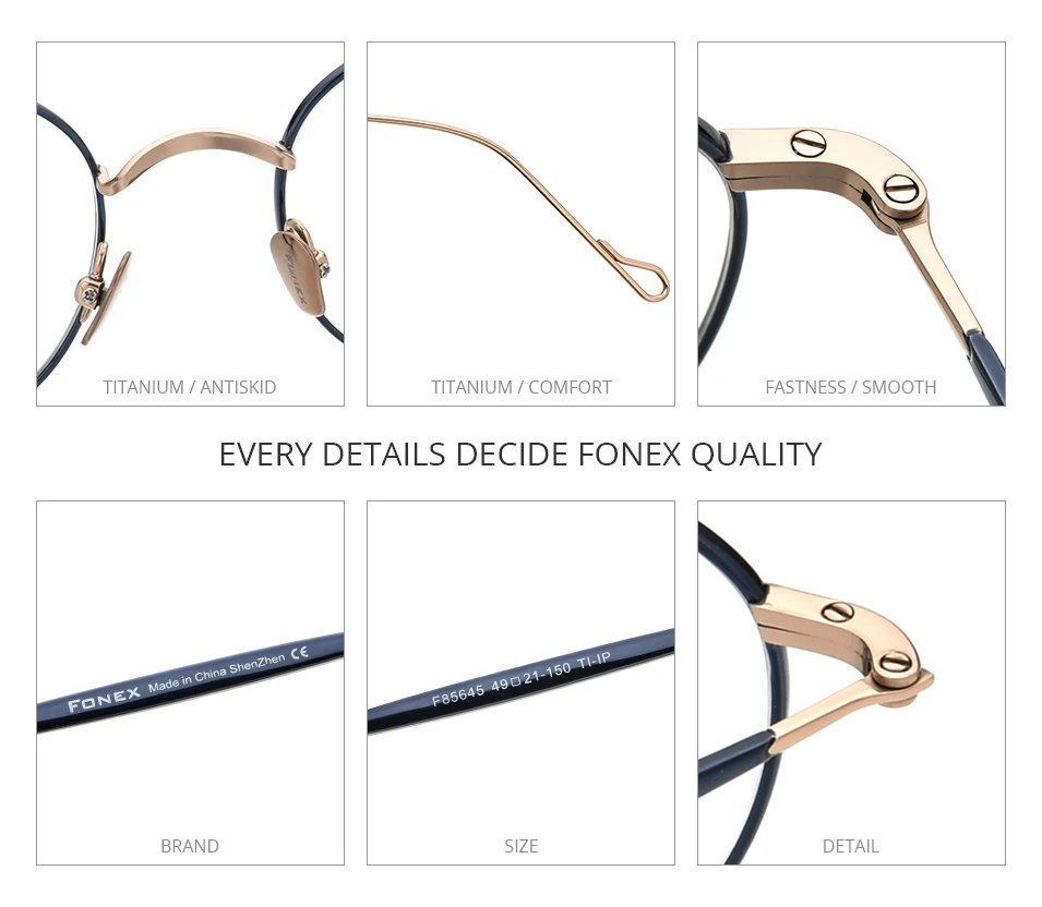 FONEX Titan Brillengestell Damen Markendesign Vintage Runde Brillengestell Herren Japanische Brillen Ultraleichte Brille 85645 – Detail 4