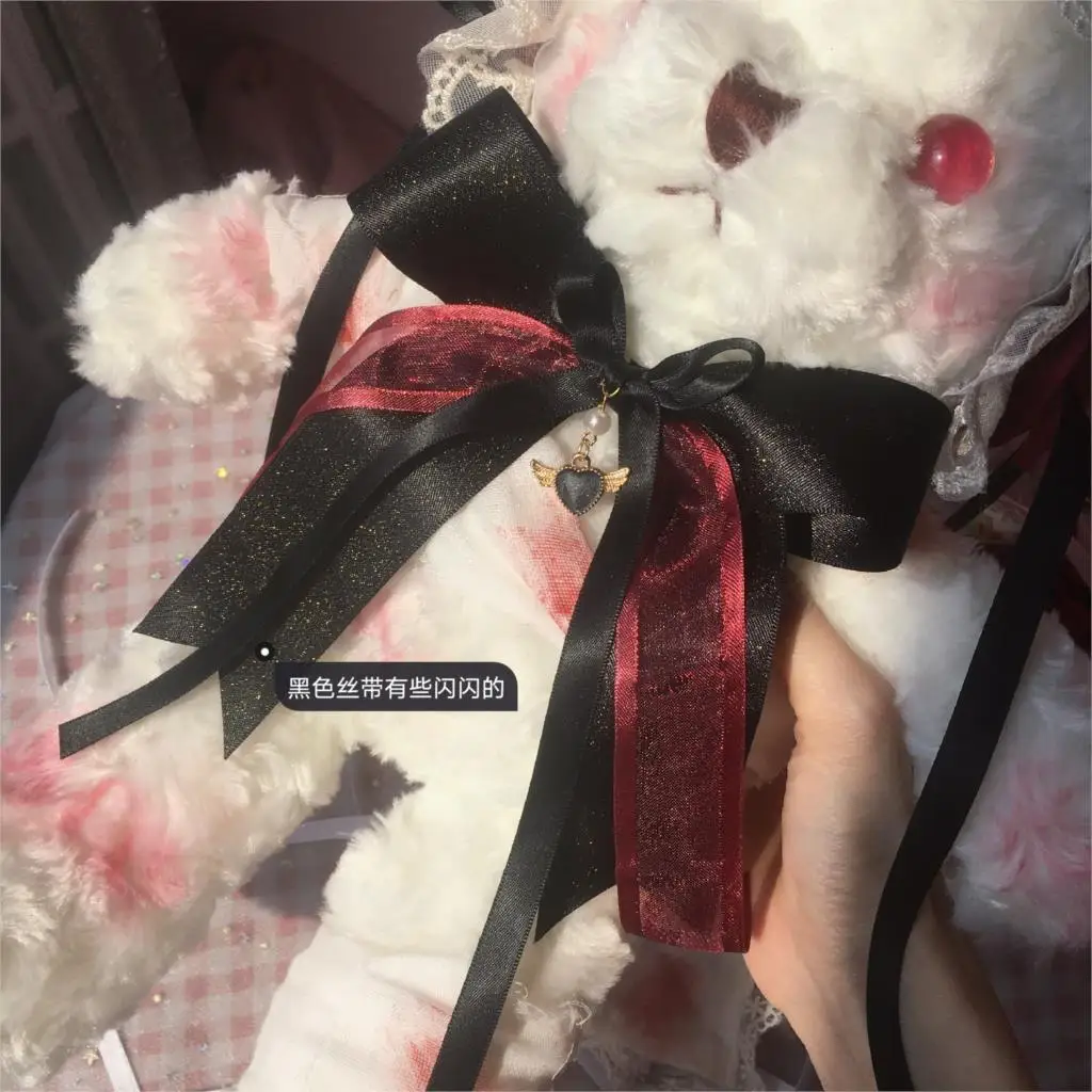 Origional Lolita Bloody Bear Bag Dark Gothic Backpack Lolita Soft Sister Bow Cross-Body Cos Bag