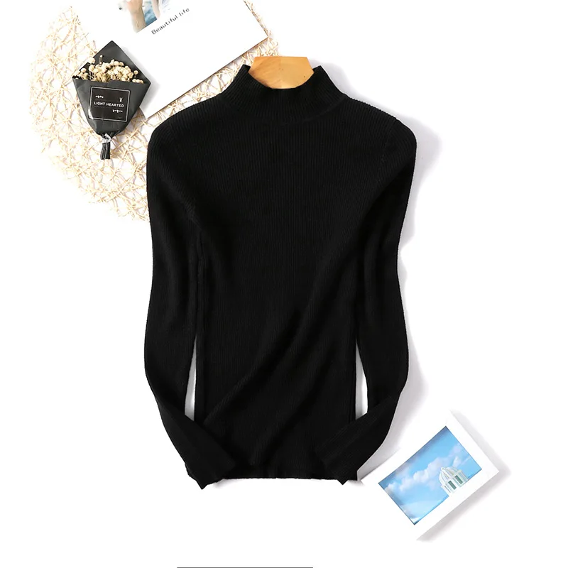 

Autumn Winter Women Pullovers Sweater Knitted Elasticity Casual Jumper Fashion Slim Turtleneck Warm Female Sweaters