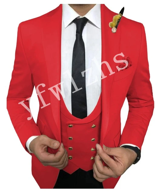 New Arrival One Button Groomsmen Peak Lapel Groom Tuxedos Men Suits Wedding/Prom Best Man Blazer ( Jacket+Pants+Vest+Tie) B36