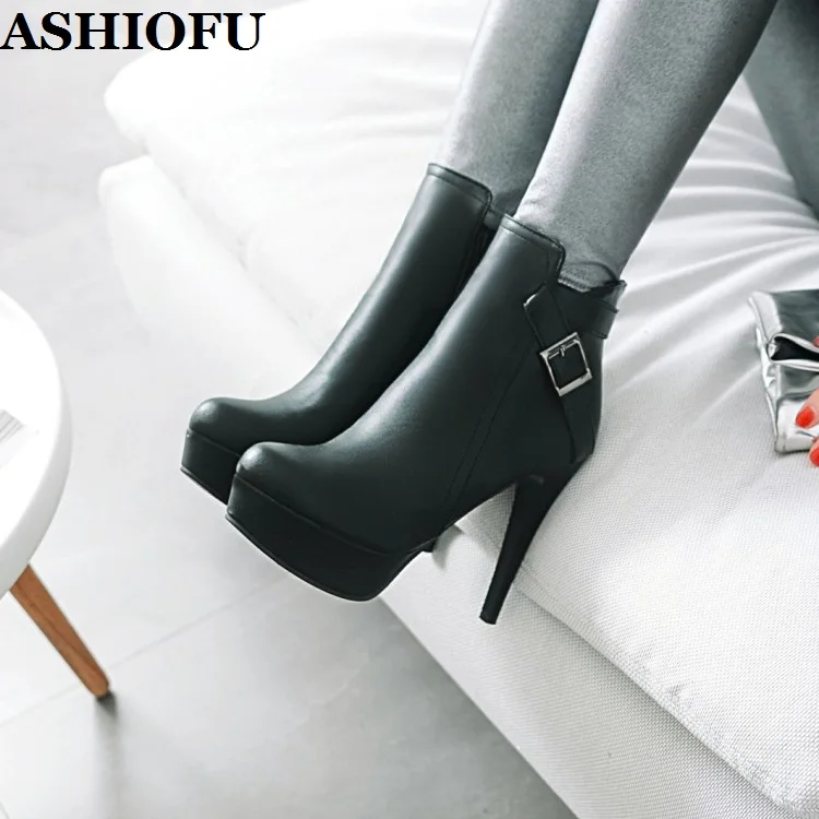 

ASHIOFU Wholesale Handmade Ladies 12cm High Heels Boots Real-pics Platform Sexy Ankle Booties Evening Party Winter Fashion Boots