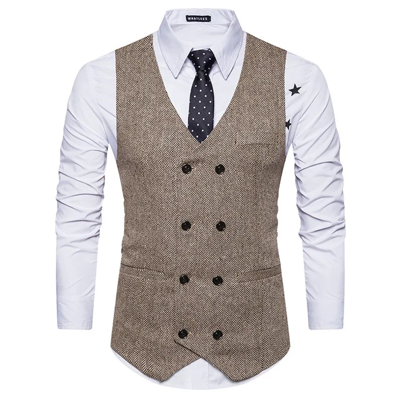 

Mens Slim Fit Herringbone Tweed Suits Vest Wool Blend Waistcoat Men Wedding Groom Formal Tuxedo Suit Vests Chalecos Para Hombre