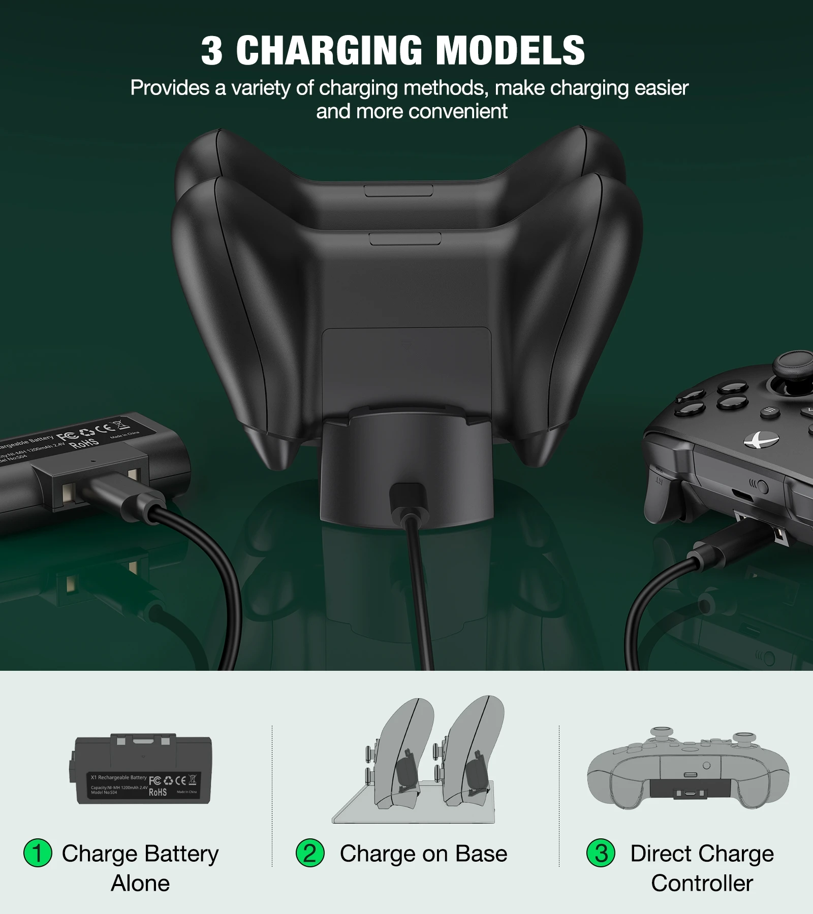 2X 1200mAh controlador inalámbrico Gamepads paquetes de baterías recargables + USB muelle de carga para Xbox serie X/S/Xbox uno X/Xbox One S