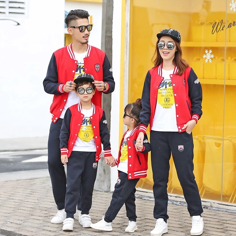 Family Matching Clothing 2021 Autumn Winter Dad Son Mom Daughter Baseball Uniform Suit Sports Sets Children Causal Clothing Sets