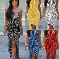 Summer Women's Strapless Long Maxi Dress Party Beach Stripe Tube Top Sundress