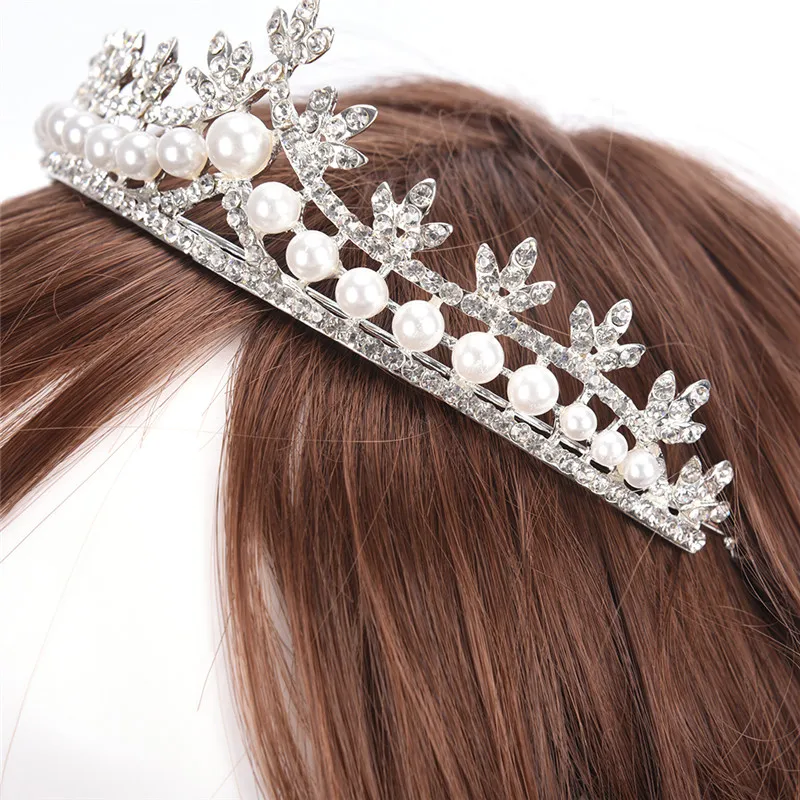 Wedding Bridal Prom Princess Rhinestone Pearl Crystal HairBand Tiara Wedding Crown Veil Headband