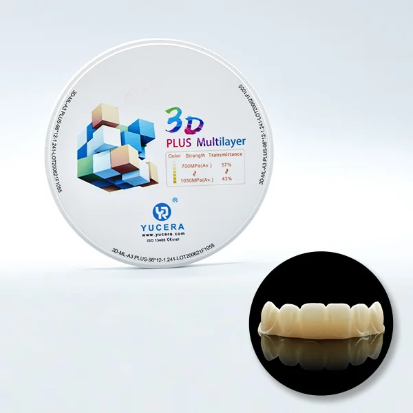 Yucera OEM Blocos de Zircônia Dentária Coroas de Zircônia Multicam 3d CADCAM 3D pro Blocos de Zircônia Multicamadas para Laboratório Dentário