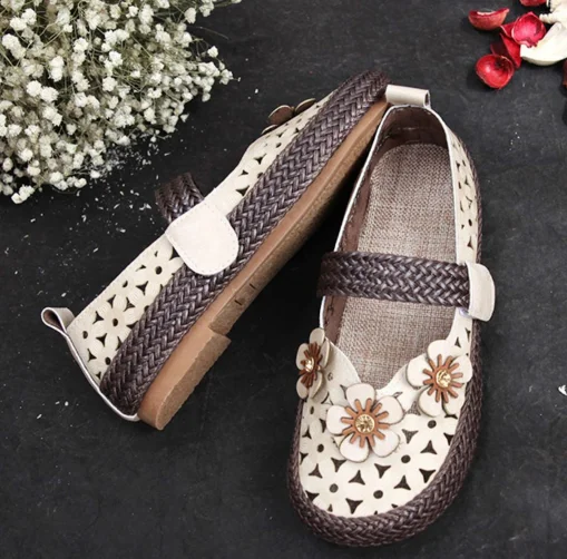 Careaymade-Spring&summer literature art RETRO flower hollow Baotou sandals women\'s round head soft soled flat shoes fairy shoes