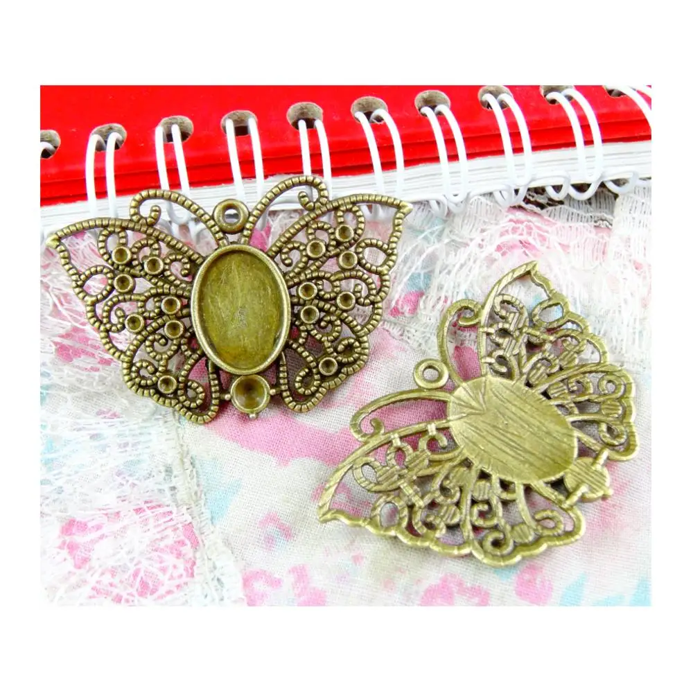 

20pcs Antique Bronze Plated Butterfly Pendant Blank Base Pendant Setting for 10x14mm Cameo DIY Necklace Making