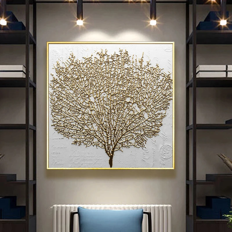 

Golden Tree Abstract Art Canvas Painting Wall Art Pictures Posters and Prints for Modern Living Room Home Decoration