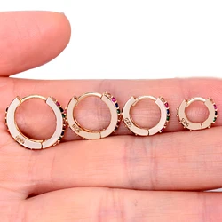 Gold Color Rainbow Hoop Huggies Earrings Women Girls Small Circle Tiny Ear Rings Piercing Studs Size 6 /8 /10/ 12mm