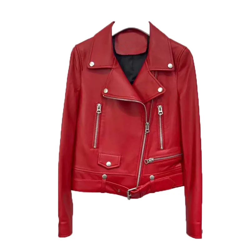 Genuine Leather Jacket Slim Women Spring Coat Autumn New Fashion Short Locomotive Design Style Solid Color