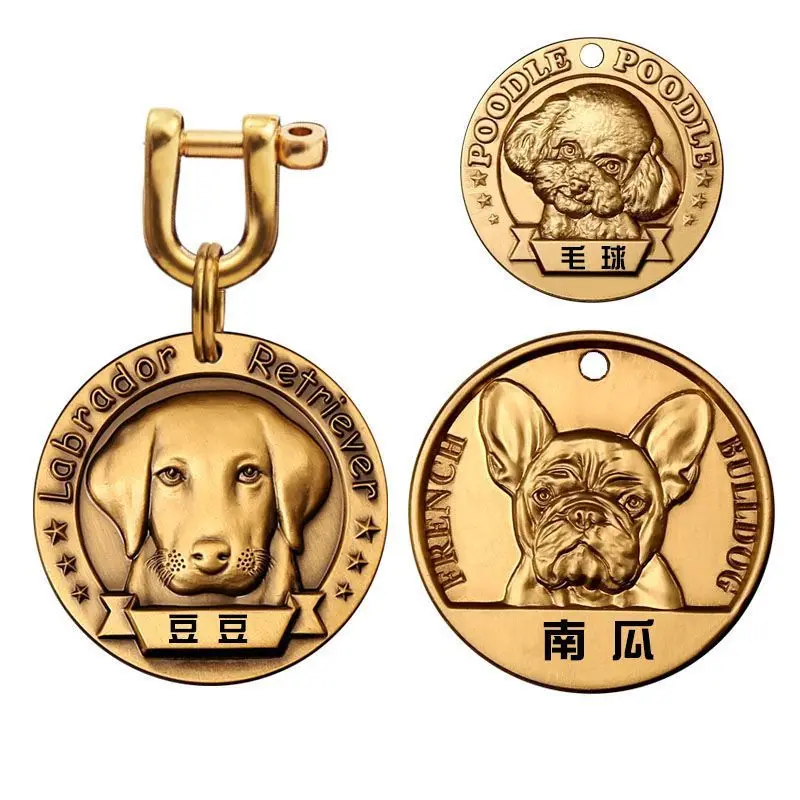 

Personalized Dog Id Tags Pet Puppy Head Portrait Brass Relief Sculpture Tags And Cat Tags Up To 5 Lines Of Custom Text Anti Lost