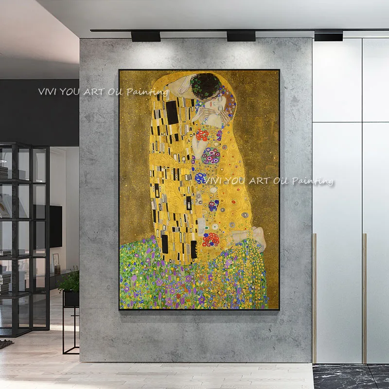 Hand Painted The Kiss By Gustav Klimt 100% Handmade Famous Oil Painting Reproduction High Quality Classical Portraits Paintings