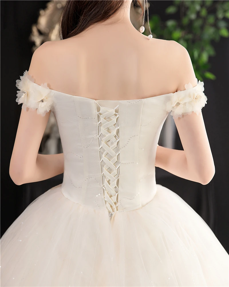 Nieuwe Vestidos De Novia Sexy Off Shoulder Trouwjurk Mouw Kant Borduurwerk Bloemen Baljurk Prinses Plus Szie Bridal Jurk