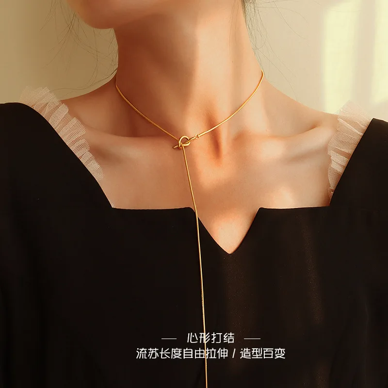 Fashion New Knot Necklace Titanium Steel Gilded Long Jewelry