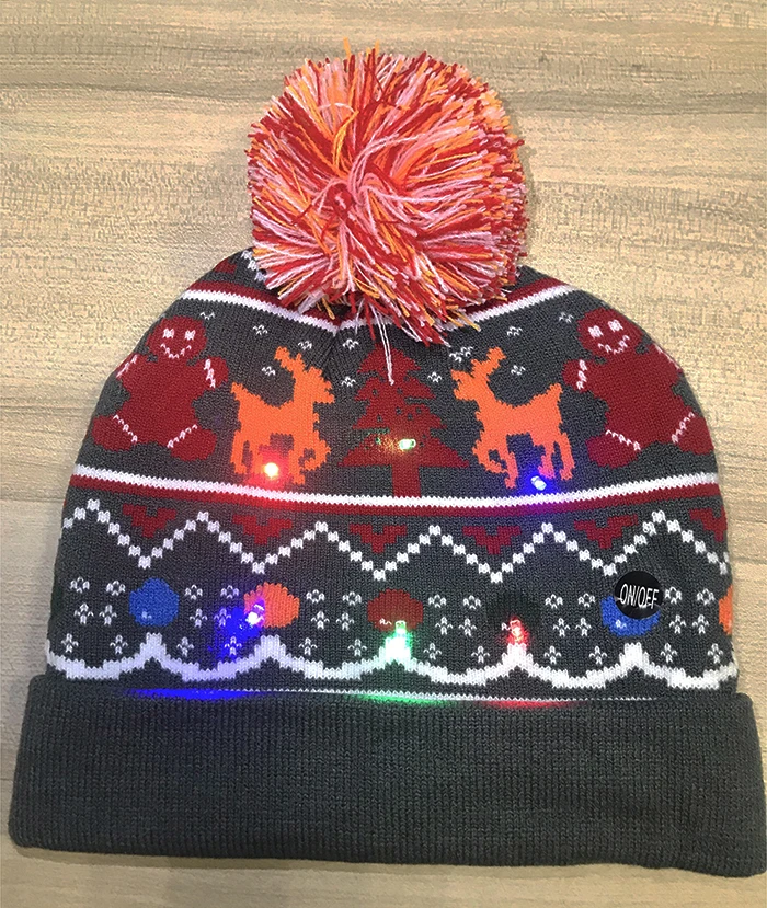New Style! LED Christmas Hat Beanie Light Up Illuminate Warm Hat 48 Patterns New Year Snowman Sweater Hat Christmas Decorations