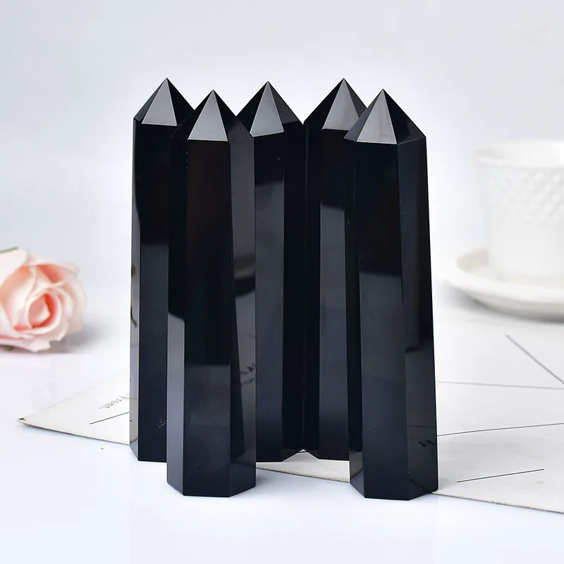 110-130mm Big Size Natural Crystal Point Obsidian Healing Stone Obelisk Tower Quartz Wand Ornament for Home Decor Energy Stone