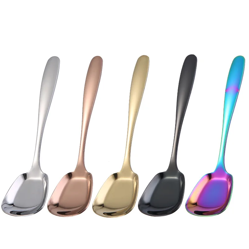 Stainless Steel Square Head Soup Spoon Teaspoons Home Tablespoons Ice Cream Shovel Table Service Kitchen Utensils