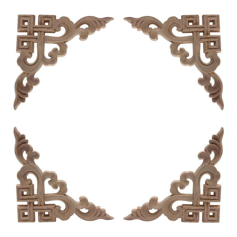 Wood Decal Wood Craft Wood Applique Onlay Carving Lines Antique Unpainted Decoration Crown Flower Rubber Wood Cabinet Cabinet