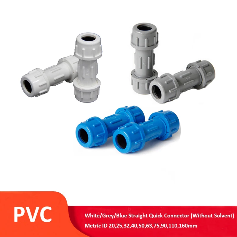 Conector rápido recto de PVC, adaptador de reparación rápida métrico sin ID solvente 20,25,32,40,50,63,75,90, 110.160mm, 1 unidad