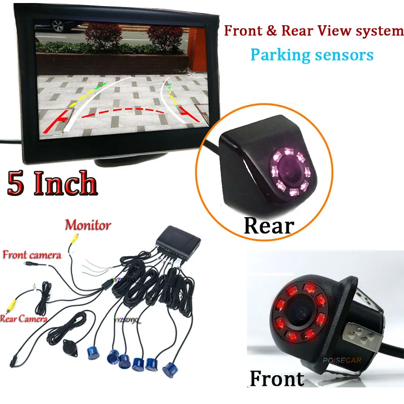 

POISECAR Visible Video 8 Sensor Front & Back Reverse Car Parking Sensors Probes LCD Monitor Parking Assist Beep Sounds Alarm