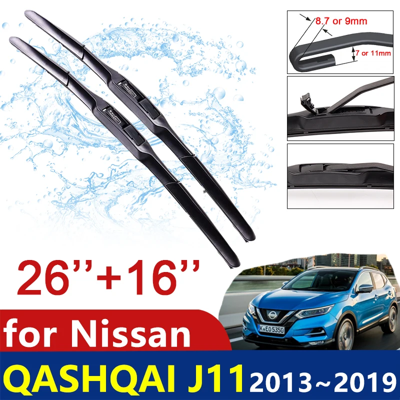 Escobillas de limpiaparabrisas para Nissan Qashqai J11, accesorios para coche, 2013 ~ 2019 2014 2015 2016 2017 2018