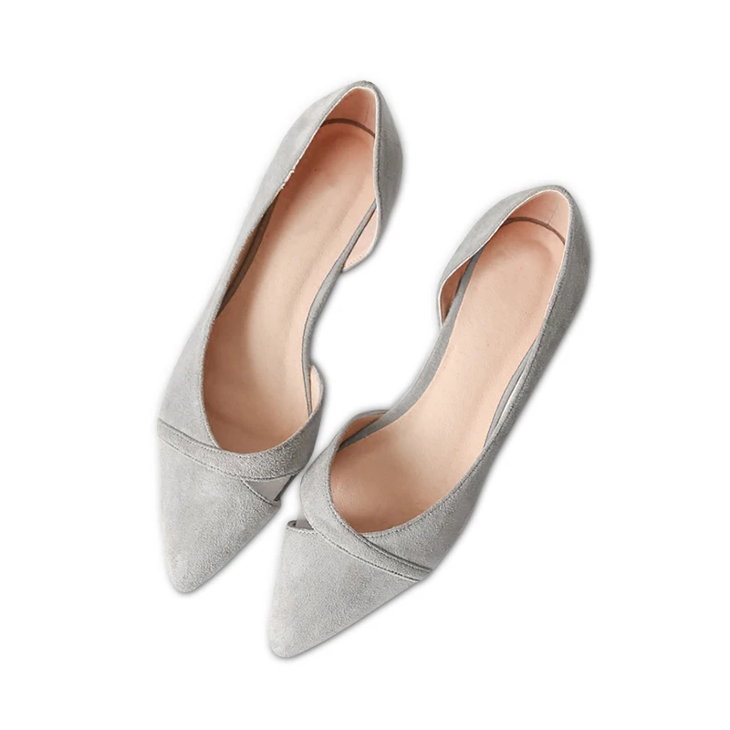 Women Shoes Flats Gray Pointed Toe Basic Simple Concise Flat Heel Shoes Extra Big Size 43 44 45 46 Small Size 31 32 33 Lady Shoe