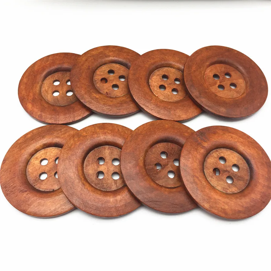 10pcs 60mm 6cm Natural/Brown Large Wood Buttons Round Sewing 4 Holes Embellishments Cardmaking Scrapbooking Bag Decorations