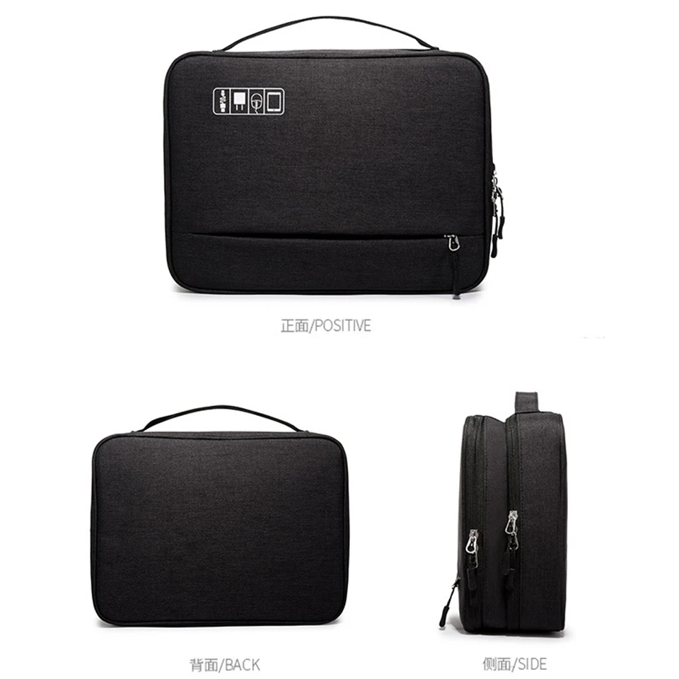 Bolsa de juego de accesorios electrónicos de doble capa, estuche organizador portátil para iPad, discos duros, Cables, h