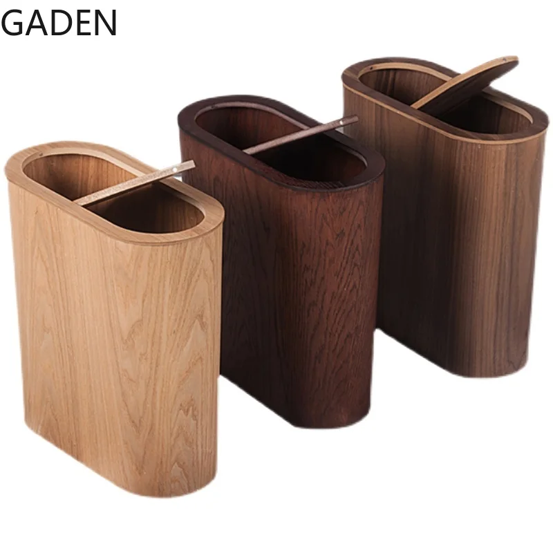 Nordic Wooden Trash Can Bathroom Large-capacity Trash Can with Lid Solid Wood Paper Basket Creative Kitchen Supplies Trash Can