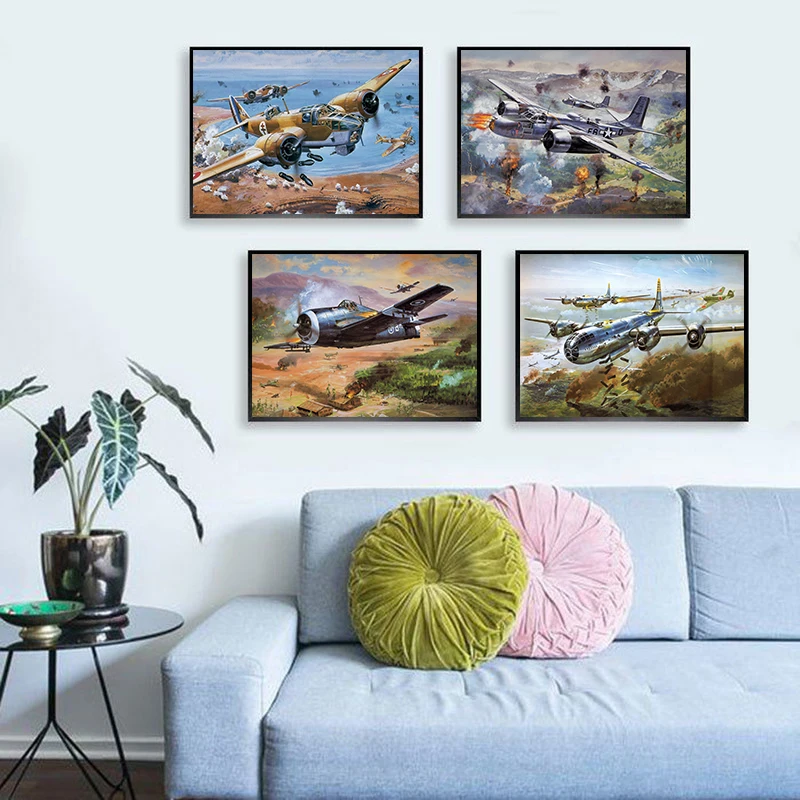 American Style Airplane Fighter Text Aircraft Wall Sticker White Coated Paper Poster Pub Bar Room Home Decor