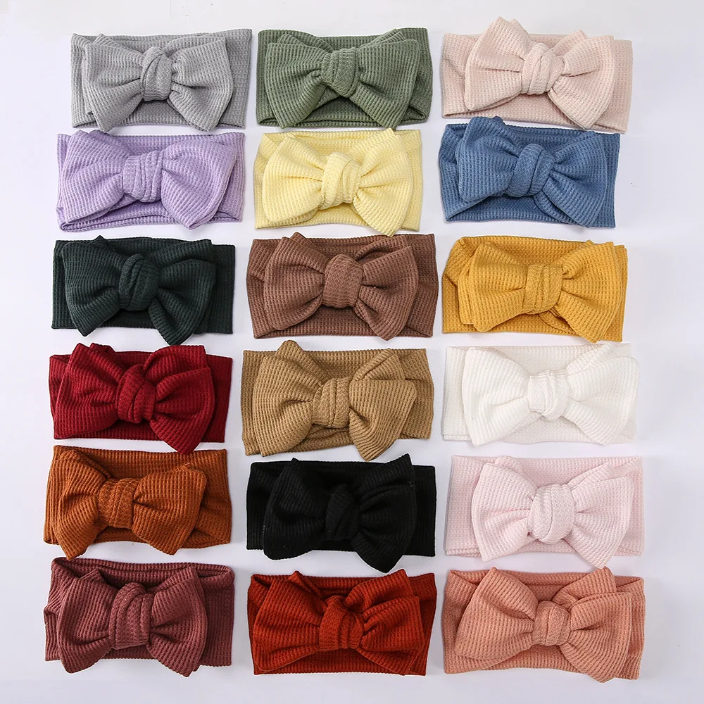 Cute Newborn Baby Headband Waffle Double Layer Bow Knot Turban Winter Girl Elastic Hair Bands Children Toddler Hair Accessories