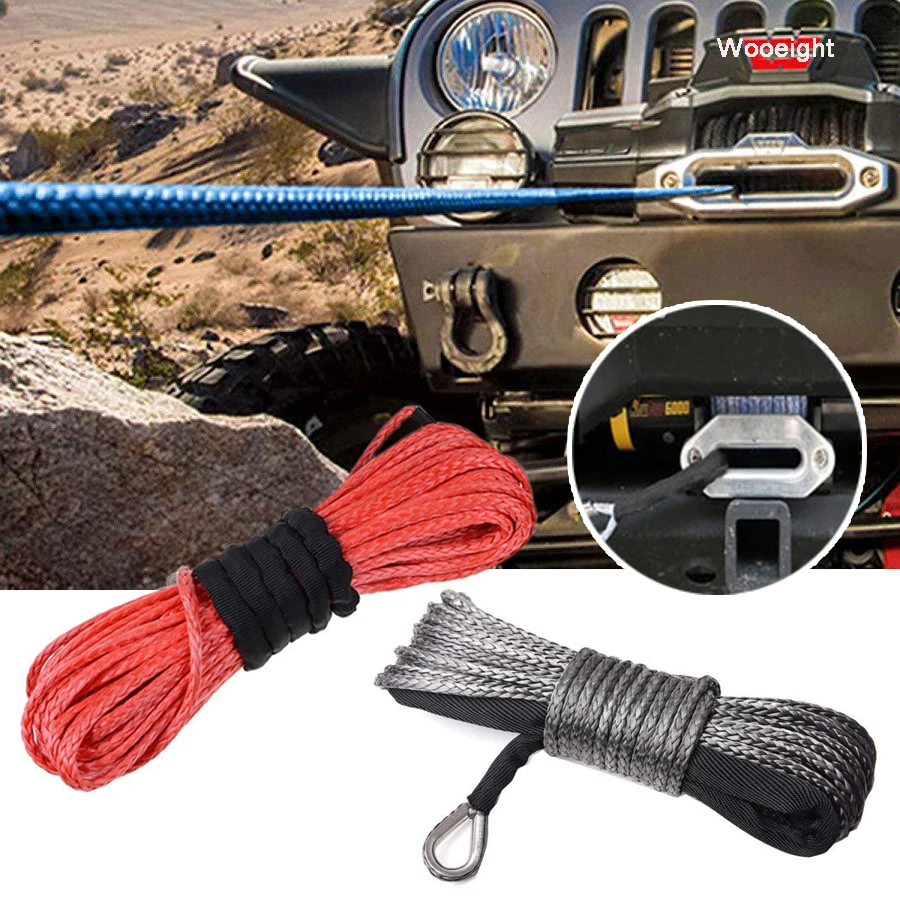 

Wooeight 1X 15m Winch Rope String Line Cable Sheath Gray/Red Synthetic Towing Rope 7700 lbs for ATV UTV Off-Road Car SUV JEEP