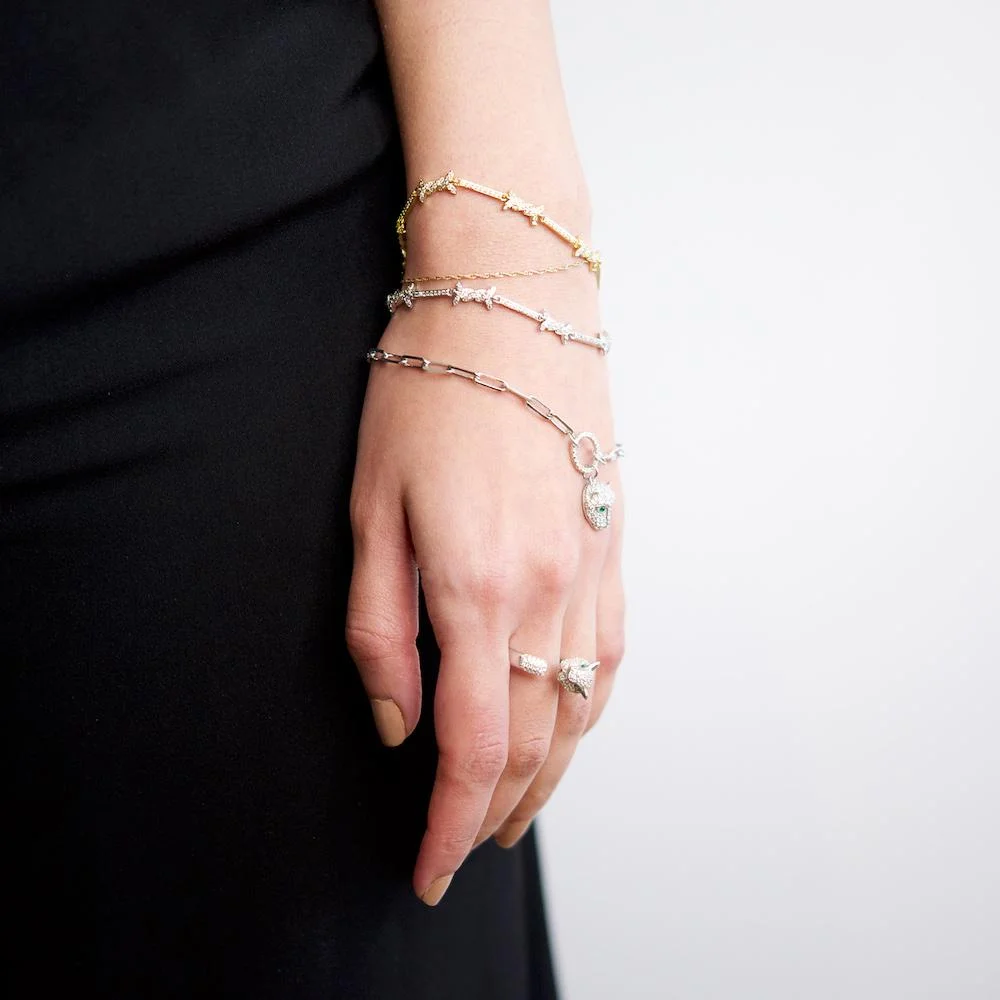 High Quality Clear CZ Barbed Wire Charm Link Chain Bracelet 15+4cm Adjusted Silver Color Delicate Fashion Jewelry For Women