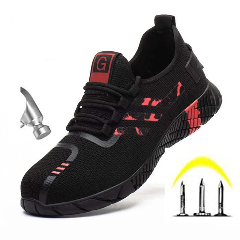 New Breathable Men Safety Shoes Steel Toe Non-Slip Work Boots Indestructible Shoes Puncture-Proof Work Sneakers Men M314