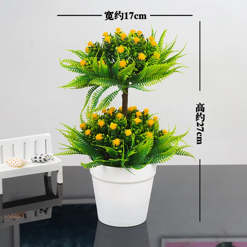 1 Set Bonsai Artificial Plant with Plastic Vase Simulation Plant Set Decoration Home Table Accessories Office Decor Double Layer