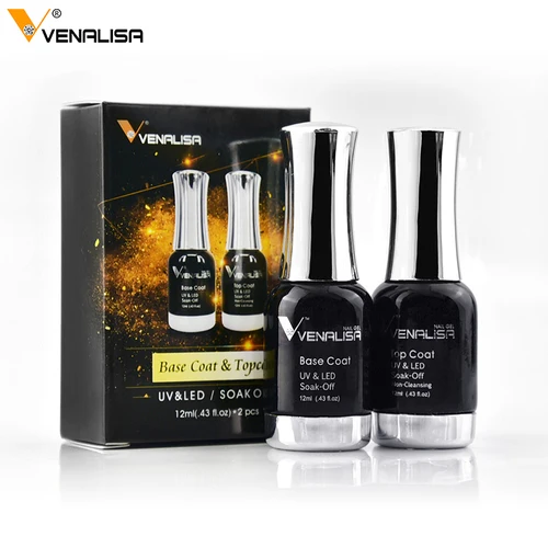 Imagen 1 del producto 2 unids/set Venalisa 12ml Kit de capa Base sin ácido para uñas antiamarilleo sin limpiar capa superior de larga duración Kit de manicura de uñas de Gel