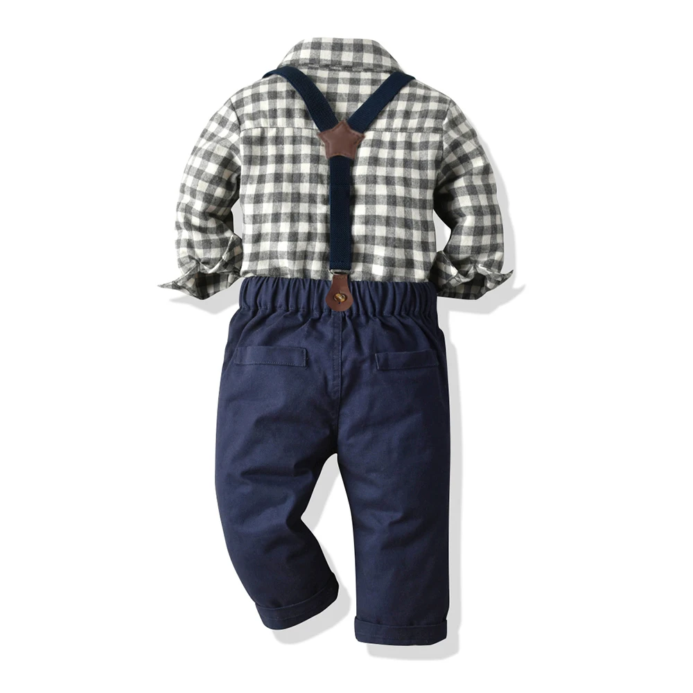 Tem Doger Winter Boy Clothing Sets Long Sleeve Plaid Shirts + Pants 2 Pcs Gentleman Outfits for Cool Boy