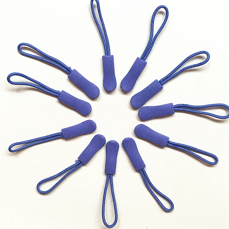 10pcs lake blue Zipper Pulls Strong Nylon Cord Non-slip with Rubber Gripper Pull Fit Any Zipper Materials Fixer Drawstring head