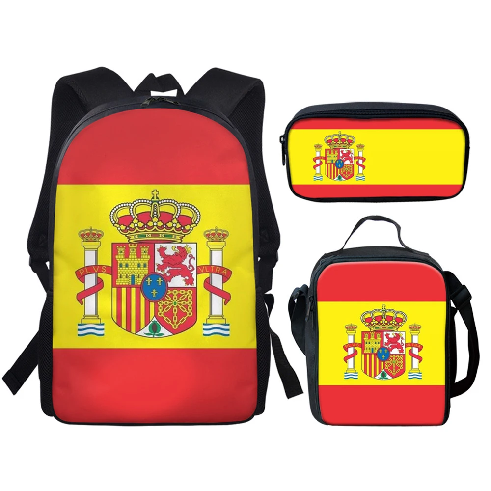 

3pcs/set Kid Child Schoolbag Spain Flag 3D Printed Primary School Bags Zipper Soft Backpack For Teens Boys Girls