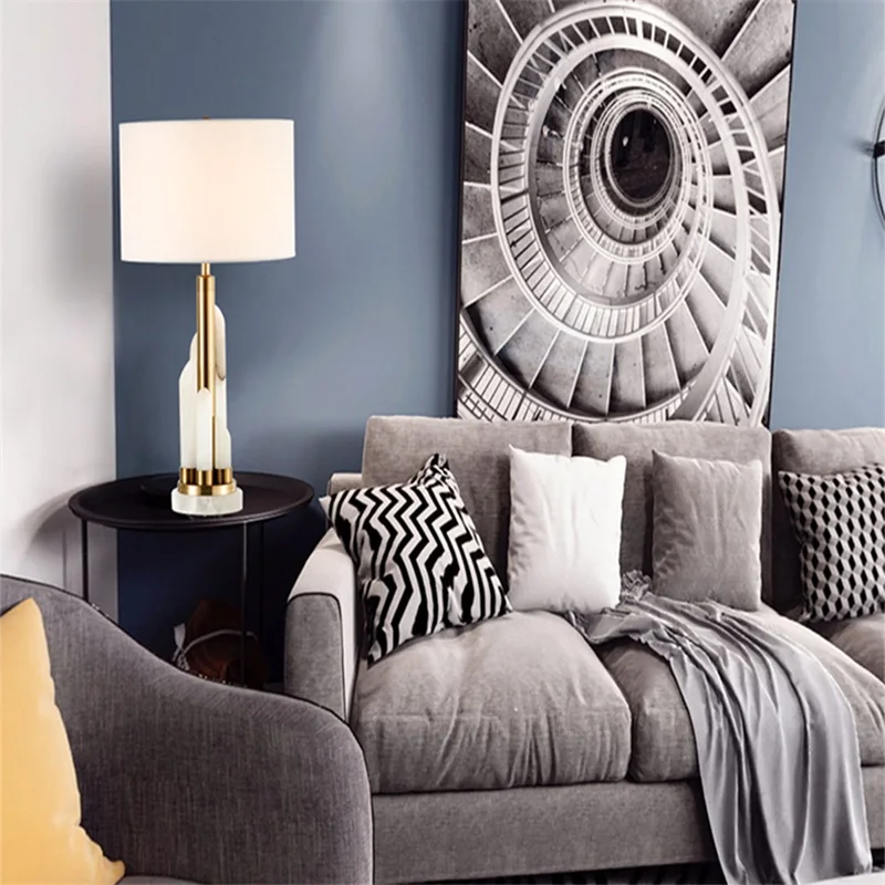 OURFENG Modern LED Bedside Table Light Luxury Marble White Design Desk Lamp Decorative For Home Living Room Office Bedroom