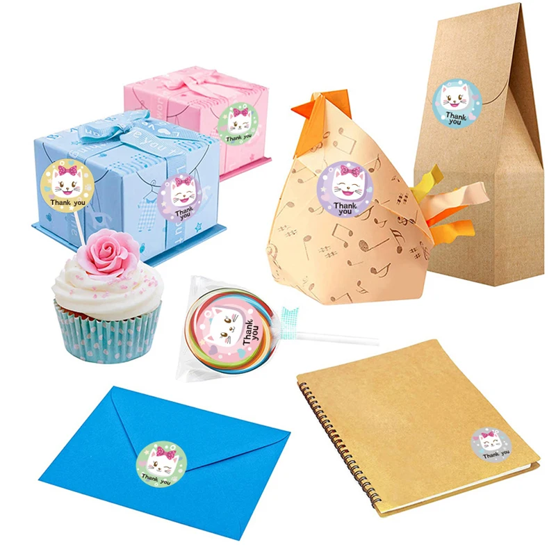 50-500pcs Smile Blessing Cat Animal Sticker Cute Reward Sticker Label School Office Toy Sticker